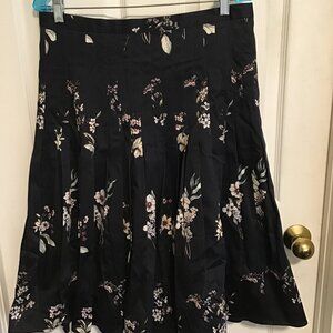 Antonio Melanie Blaine Navy Blue Pleated Floral Midi Skirt Womens Size 12